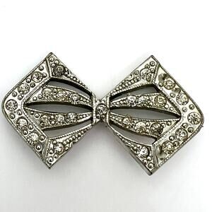 Vintage MCM Bow Tie Shaped Rhinestone Style Pin Brooch Unsigned 2"